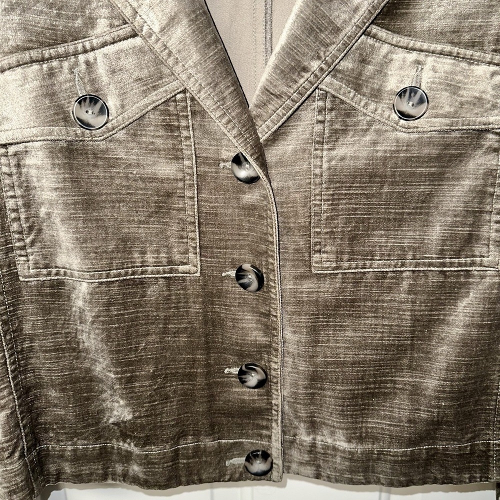 Cabi Velvet Utility Jacket M Taupe Shimmer Military Cropped Luxe Button Front - Picture 8 of 14